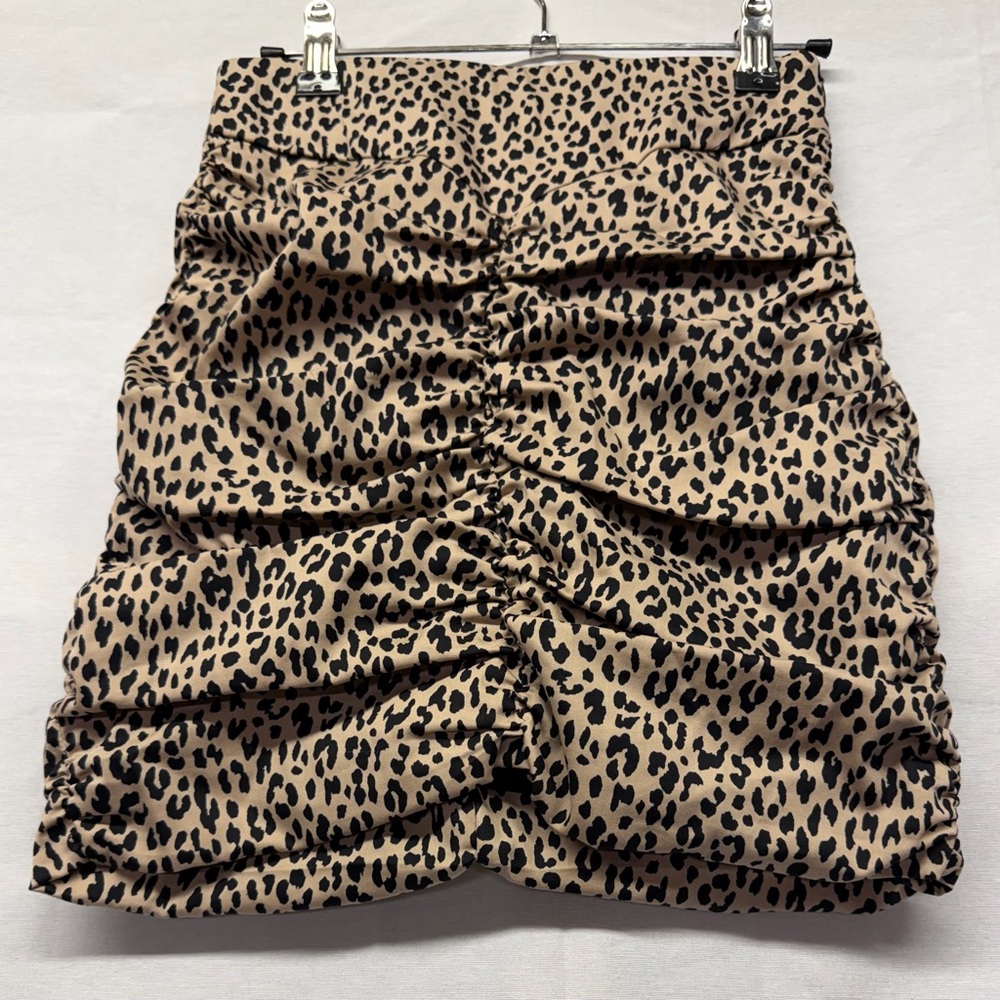 Zara Tan and Black Leopard ruched bodycon Mini Skirt XS